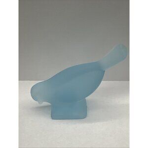 Vintage LE Smith Blue Satin Glass Bird Shelf Sitter Figurine Paperweight READ